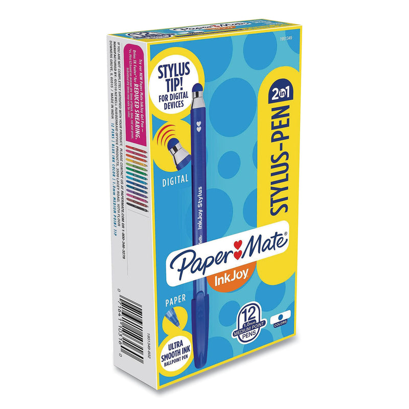 Paper Mate® InkJoy 100 Ballpoint Pen/Stylus, Stick, Medium 1 mm, Blue Ink, Blue Barrel, 12/Pack (PAP1924320DZ) 1 Dozen