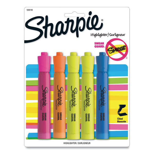 Sharpie® Tank Style Highlighters, Assorted Ink Colors, Chisel Tip, Assorted Barrel Colors, 5/Pack (SAN1809199)