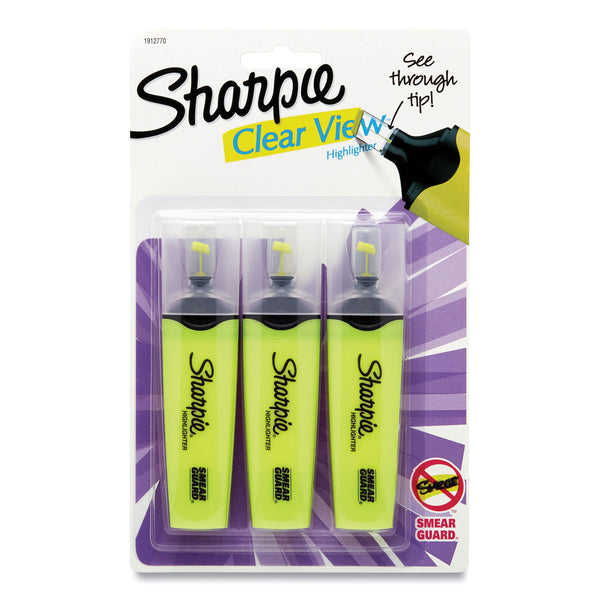 Sharpie® Clearview Tank-Style Highlighter, Yellow Ink, Chisel Tip, Yellow/Black/Clear Barrel, 3/Pack (SAN1904613) Pack of 3