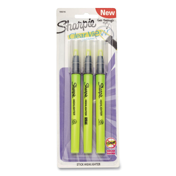 Sharpie® Clearview Pen-Style Highlighter, Fluorescent Yellow Ink, Chisel Tip, Yellow/Black/Clear Barrel, 3/Pack (SAN1950745) Pack of 4
