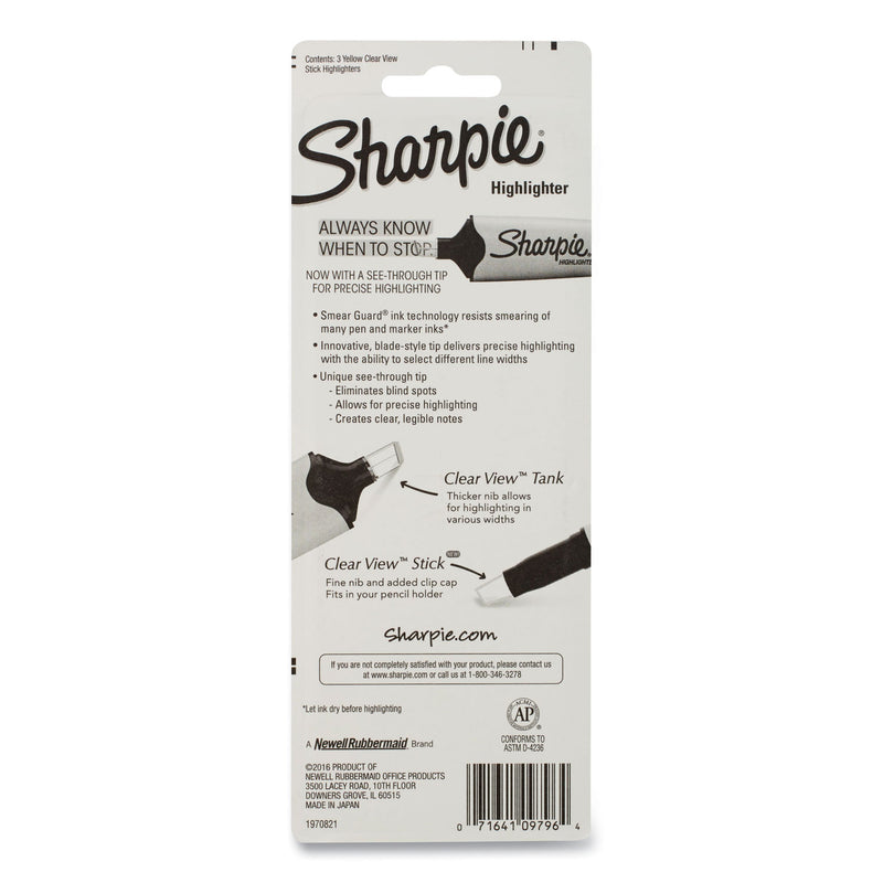 Sharpie® Clearview Pen-Style Highlighter, Fluorescent Yellow Ink, Chisel Tip, Yellow/Black/Clear Barrel, 3/Pack (SAN1950745) Pack of 4