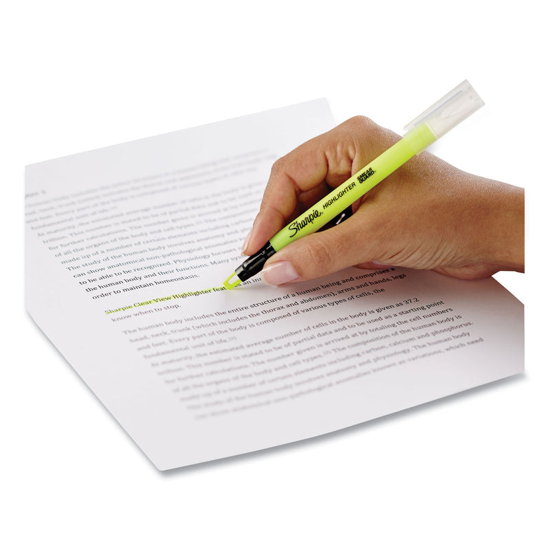 Sharpie® Clearview Pen-Style Highlighter, Fluorescent Yellow Ink, Chisel Tip, Yellow/Black/Clear Barrel, 3/Pack (SAN1950745) Pack of 4