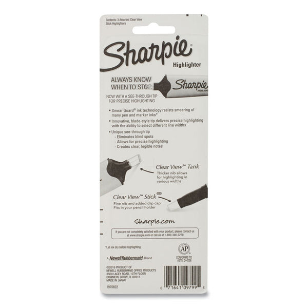 Sharpie® Clearview Pen-Style Highlighter, Assorted Ink Colors, Chisel Tip, Assorted Barrel Colors, 3/Pack (SAN1950748)