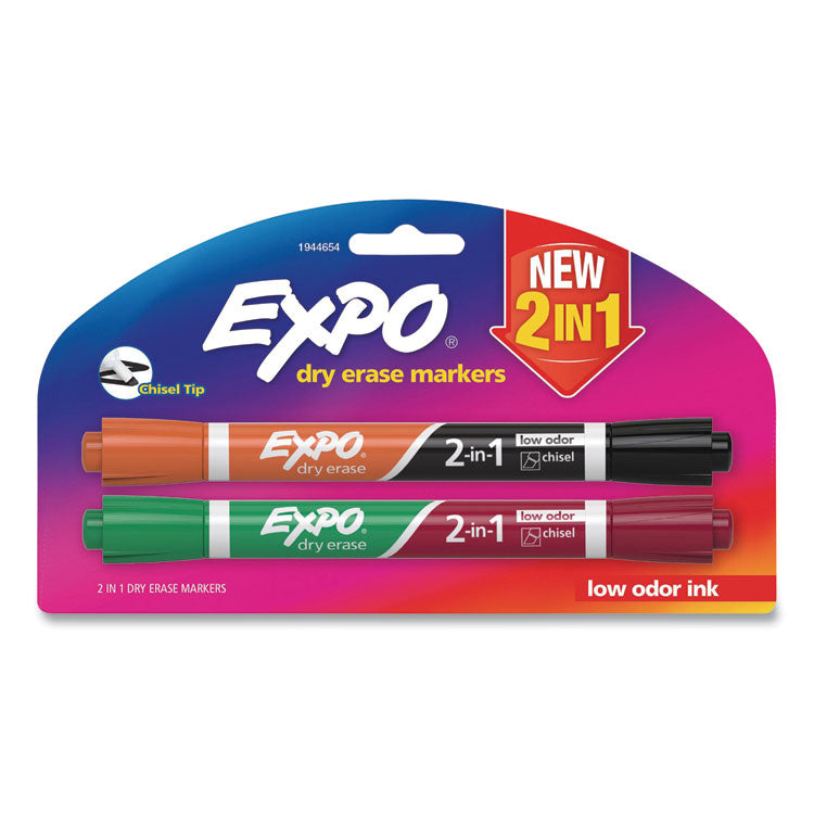 EXPO® 2-in-1 Dry Erase Markers, Medium Chisel Tip, Assorted Colors, 2/Pack (SAN1944654) Pack of 2