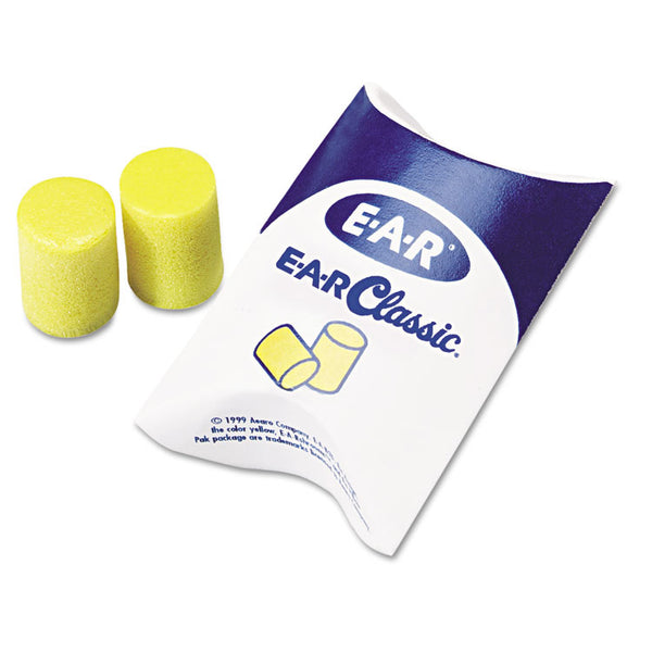 3M™ E-A-R Classic Earplugs, Pillow Paks, Cordless, PVC Foam, Yellow, 200 Pairs/Box (MMM3101001)