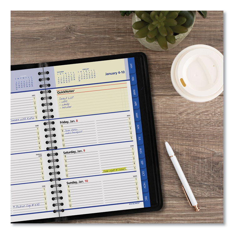 AT-A-GLANCE® QuickNotes Weekly Block Format Appointment Book, 8.5 x 5.5, Black Cover, 12-Month (Jan to Dec): 2024 (AAG760205)