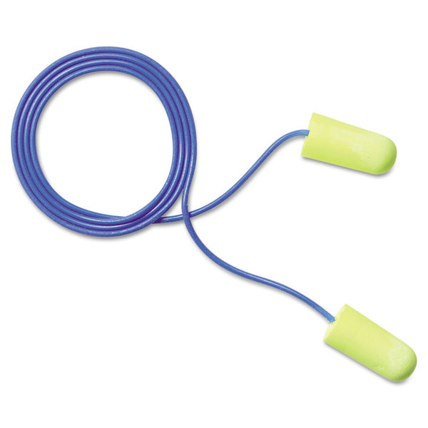 3M™ E-A-Rsoft Yellow Neon Soft Foam Earplugs, Corded, Regular Size, 200 Pairs/Box (MMM3111250)