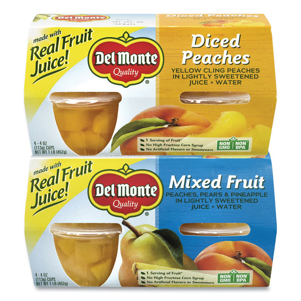 Del Monte® Diced Peaches and Mixed Fruit Cups, 4 oz Cups, 16 Cups/Carton, Ships in 1-3 Business Days (GRR22000744)