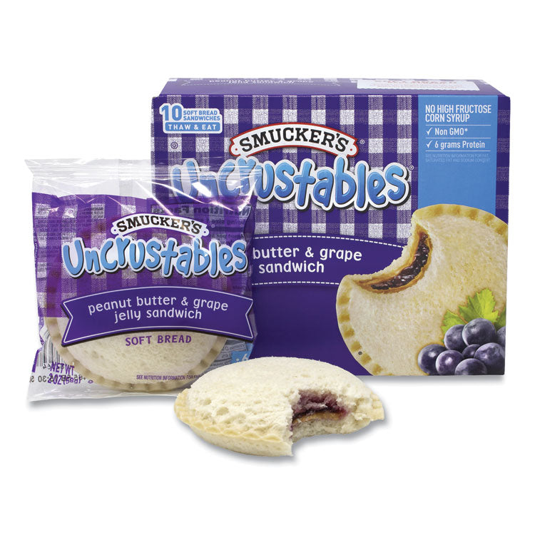 Smucker's® UNCRUSTABLES Soft Bread Sandwiches, Grape Jelly, 2 oz, 10/Box, 2 Boxes/Carton, Ships in 1-3 Business Days (GRR90300135)