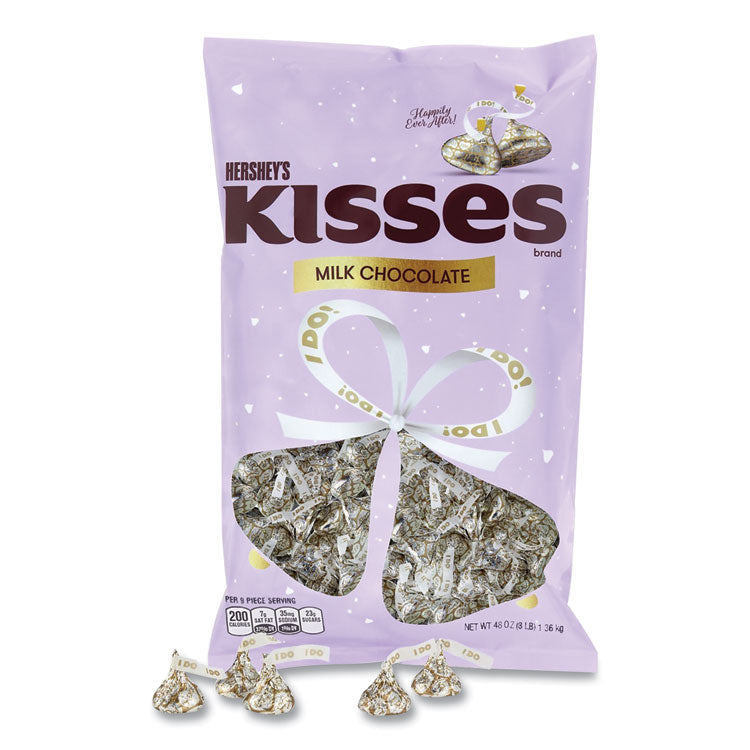 Hershey®'s KISSES Wedding "I Do" Milk Chocolates, Gold Wrappers/Silver Hearts, 48 oz Bag, Ships in 1-3 Business Days (GRR24600222) Each