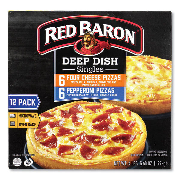 Red Baron® Deep Dish Pizza Singles Variety Pack, Four Cheese/Pepperoni, 5.5 oz Pack, 12 Packs/Carton, Ships in 1-3 Business Days (GRR90300007)