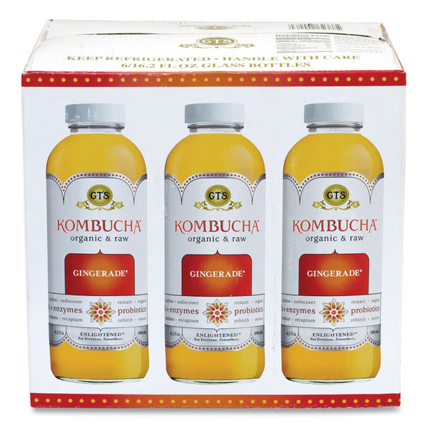 GT's Living Foods Organic Raw Kombucha Gingerade, 16.2 oz Bottle, 6/Carton, Ships in 1-3 Business Days (GRR90200098)