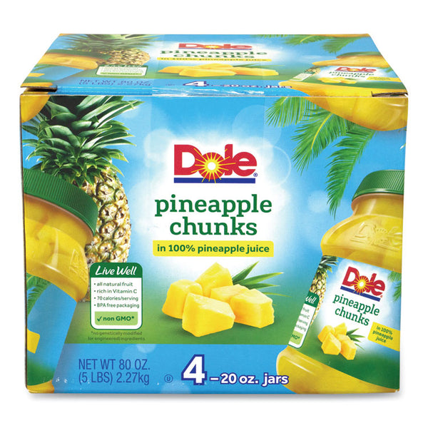 Dole® Pineapple Chunks in 100% Juice, 20 oz Jar, 4 Jars/Carton, Ships in 1-3 Business Days (GRR90000165)