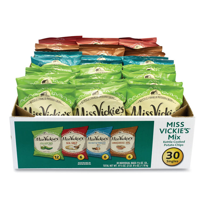Kettle Cooked Chips Variety Mix, Four Assorted Flavors, 1.38 oz Bags, 30 Bags/Carton, Ships in 1-3 Business Days Kettle Cooked Chips Variety Mix, Four Assorted Flavors, 1.38 oz Bags, 30 Bags/Carton, Ships in 1-3 Business Days