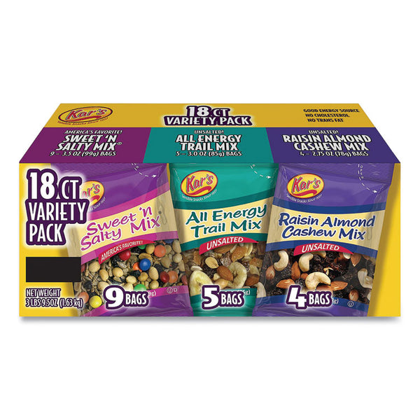 Kar's Trail Mix Variety Pack, Assorted Flavors, 18 Packets/Carton, Ships in 1-3 Business Days (GRR28800004)