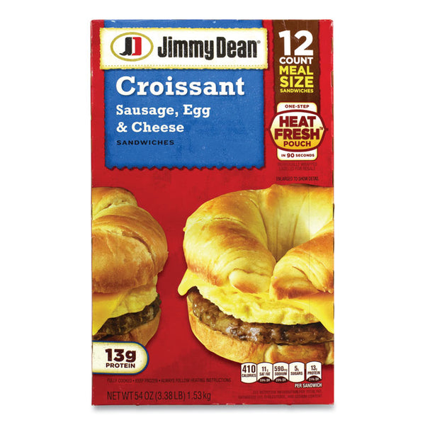 Jimmy Dean® Croissant Breakfast Sandwich, Sausage, Egg and Cheese, 4.5 oz, 12/Carton, Ships in 1-3 Business Days (GRR90300036)