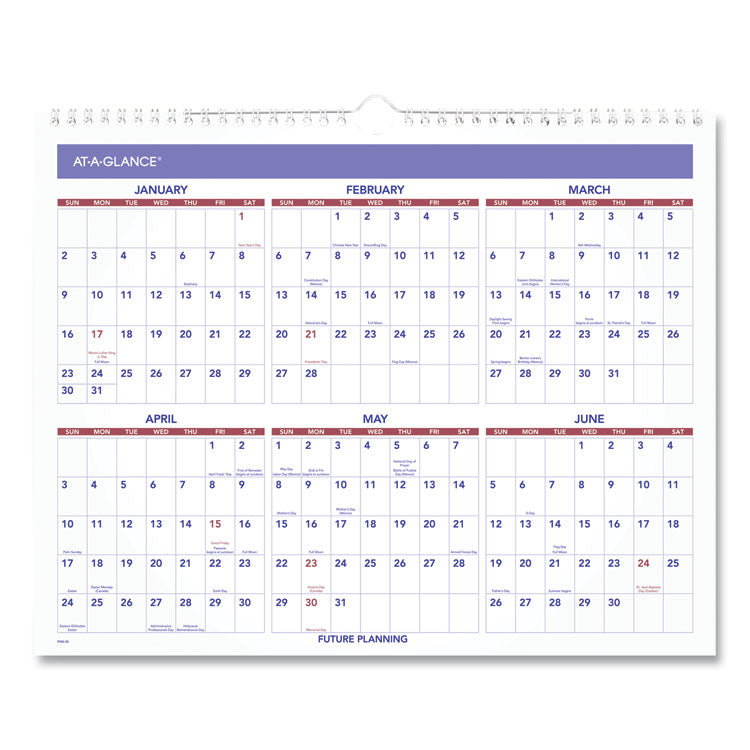 ATAGLANCE® AAGPM828 Monthly Wall Calendar, 15 x 12, White/Red/Blue 2025 At-A-Glance Monthly Wall Calendar