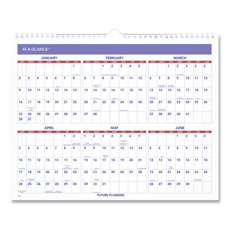 AT-A-GLANCE® Monthly Wall Calendar, 15 x 12, White/Red/Blue Sheets, 12-Month (Jan to Dec): 2024 (AAGPM828)