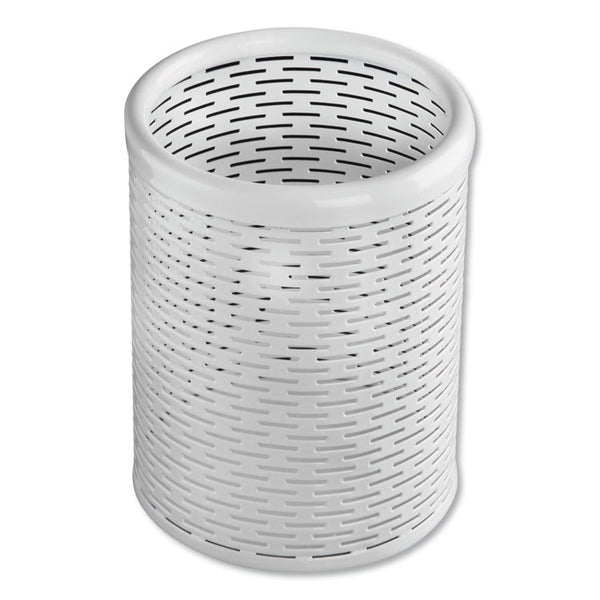 Artistic® Urban Collection Punched Metal Pencil Cup, 3.5" Diameter x 4.5"h, White (AOPART20005WH)