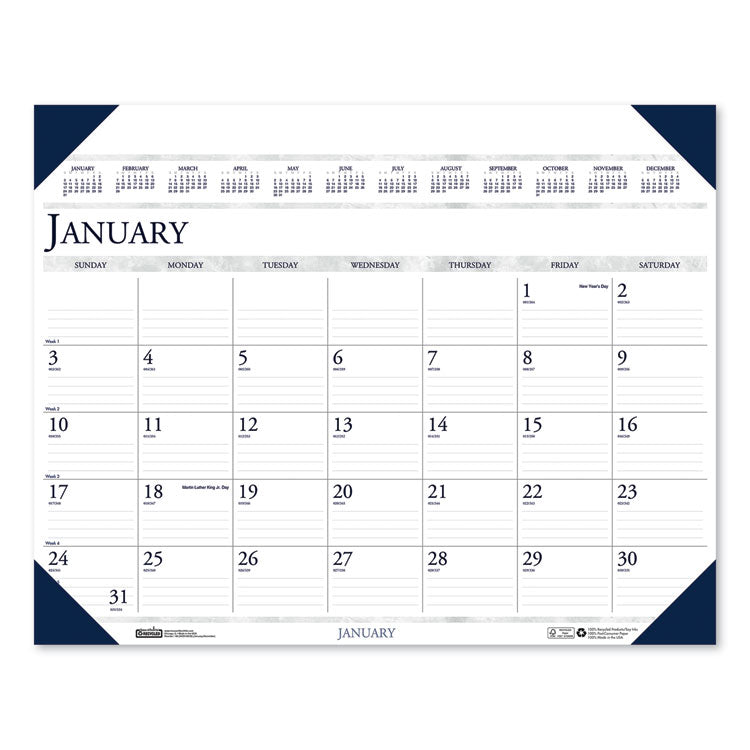 Executive Monthly Desk Pad Calendar, 24 x 19, White/Blue Sheets, Blue Corners, 12-Month (Jan to Dec): 2025 (HOD180HD) Each