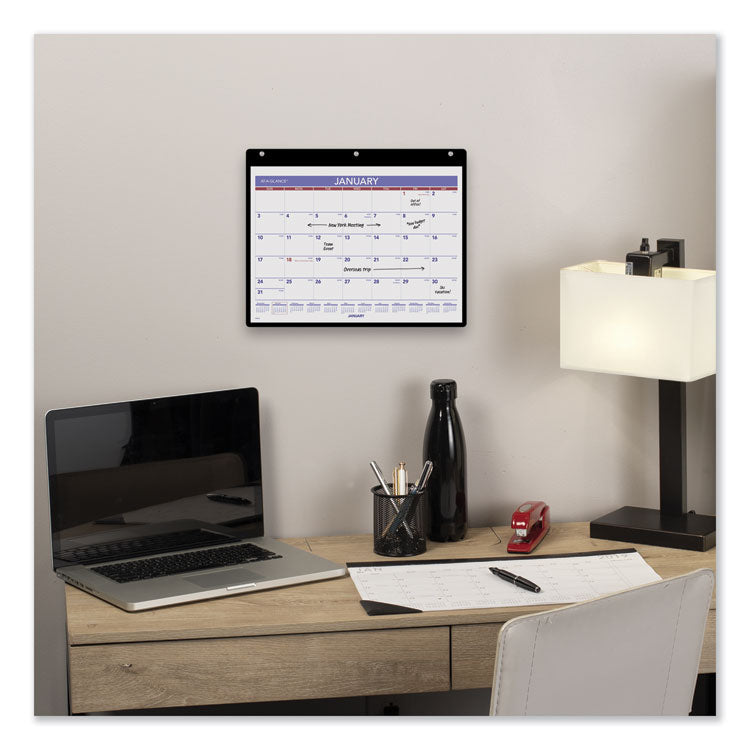 AT-A-GLANCE® Monthly Desk/Wall Calendar with Plastic Backboard and Bonus Pages, 11 x 8, White/Violet/Red Sheets, 12-Month (Jan-Dec): 2024 (AAGSK800)