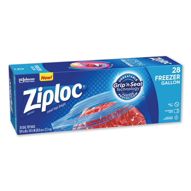 Ziploc® Zipper Freezer Bags, 1 gal, 2.7 mil, 9.6" x 12.1", Clear, 28/Box (SJN314445BX) Box of 28