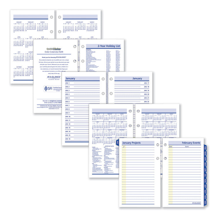 AT-A-GLANCE® QuickNotes Desk Calendar Refill, 3.5 x 6, White/Yellow/Blue Sheets, 12-Month (Jan to Dec): 2024 (AAGE51750)