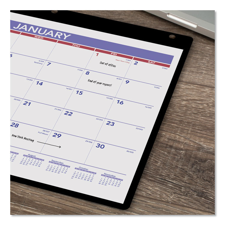 AT-A-GLANCE® Monthly Desk/Wall Calendar with Plastic Backboard and Bonus Pages, 11 x 8, White/Violet/Red Sheets, 12-Month (Jan-Dec): 2024 (AAGSK800)