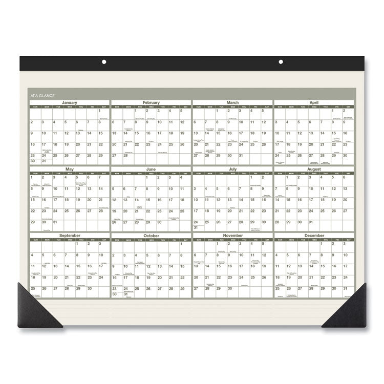 AT-A-GLANCE® Recycled Monthly Desk Pad, 22 x 17, Sand/Green Sheets, Black Binding, Black Corners, 12-Month (Jan to Dec): 2024 (AAGSK32G00)