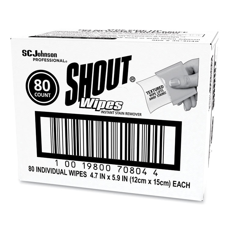 Shout® Wipe and Go Instant Stain Remover, 4.7 x 5.9, Unscented, White, 80 Packets/Carton (SJN686661)