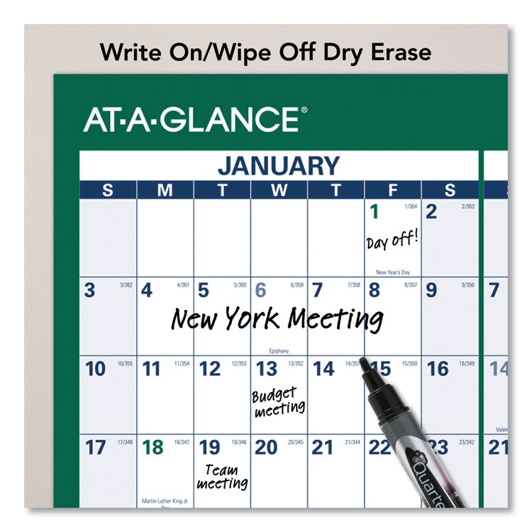 AT-A-GLANCE® Vertical Erasable Wall Planner, 32 x 48, White/Green Sheets, 12-Month (Jan to Dec): 2024 (AAGPM31028)