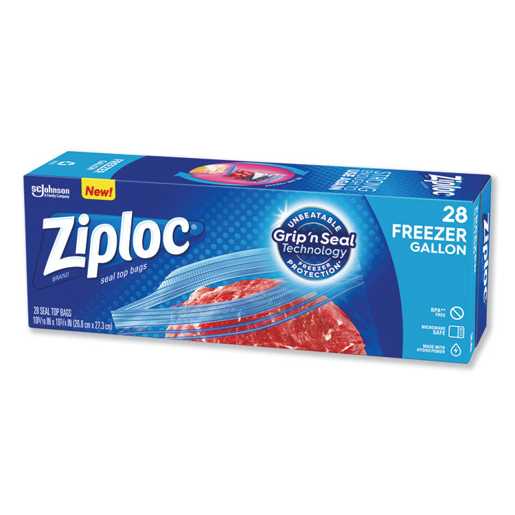 Ziploc® Zipper Freezer Bags, 1 gal, 2.7 mil, 9.6" x 12.1", Clear, 28/Box (SJN314445BX) Box of 28