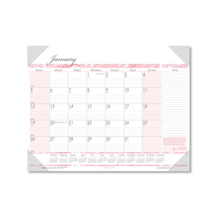 House of Doolittle™ Recycled Monthly Desk Pad Calendar, Breast Cancer Awareness Artwork, 22 x 17, Black Binding/Corners,12-Month (Jan-Dec): 2026 (HOD1467) Each