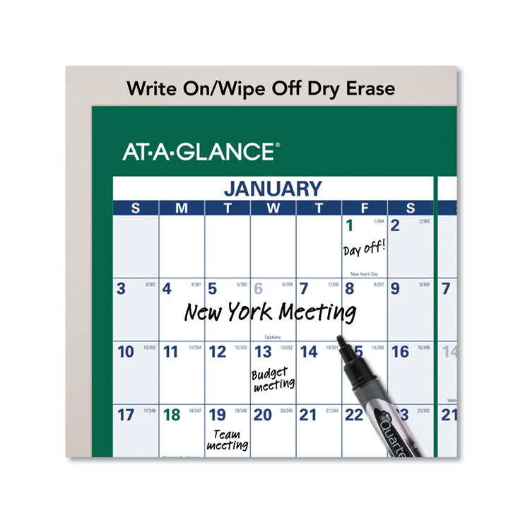 AT-A-GLANCE® Vertical Erasable Wall Planner, 24 x 36, White/Green Sheets, 12-Month (Jan to Dec): 2023 (AAGPM21028)