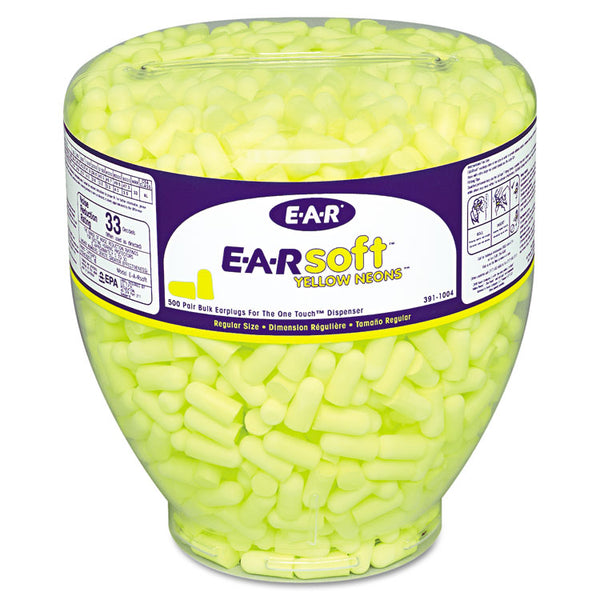 3M™ E-A-Rsoft Neon Tapered Earplug Refill, Cordless, Yellow, 500/Box (MMM3911004)