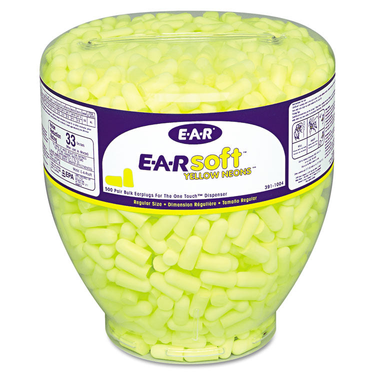 3M™ E-A-Rsoft Neon Tapered Earplug Refill, Cordless, Yellow, 500/Box (MMM3911004) Each