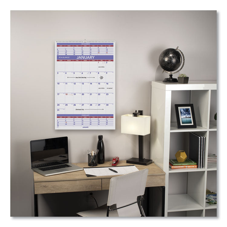 AT-A-GLANCE® Three-Month Wall Calendar, 15.5 x 22.75, White Sheets, 12-Month (Jan to Dec): 2024 (AAGPM628)