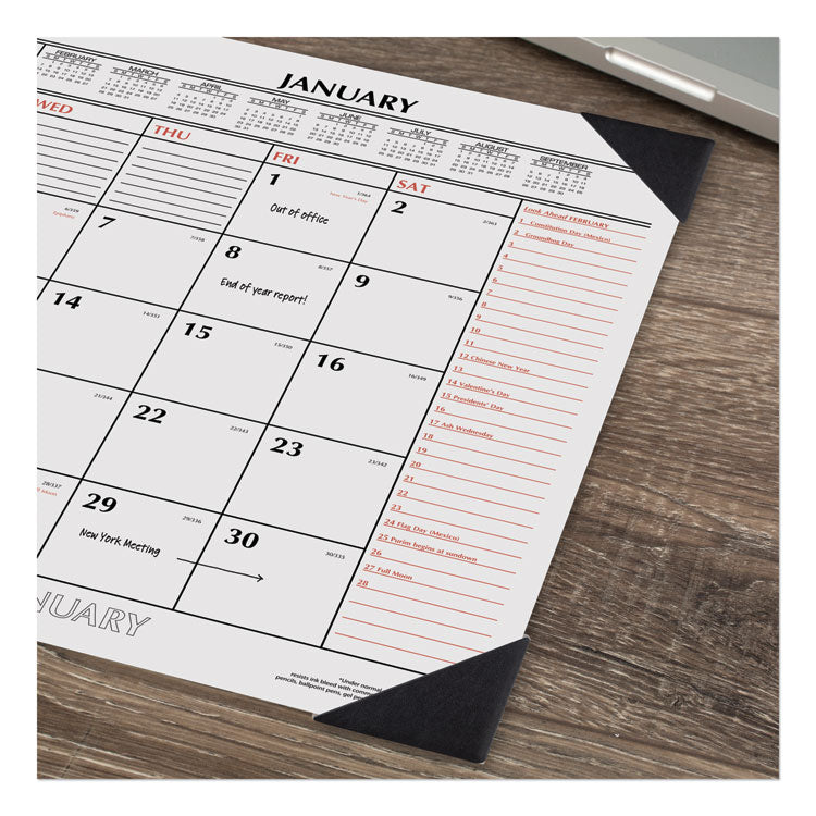 AT-A-GLANCE® Two-Color Monthly Desk Pad Calendar, 22 x 17, White Sheets, Black Corners, 12-Month (Jan to Dec): 2024 (AAGSK117000)