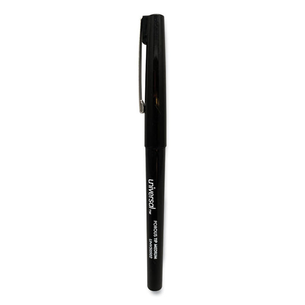 Universal™ Porous Point Pen, Stick, Medium 0.7 mm, Black Ink, Black Barrel, Dozen (UNV50502)