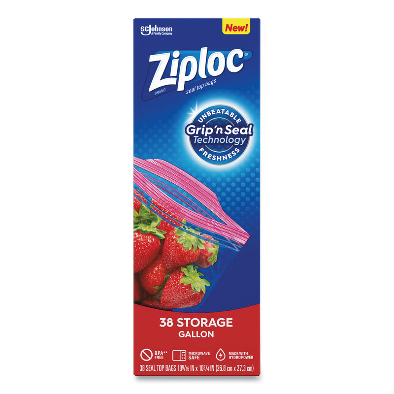 Ziploc® Double Zipper Storage Bags, Triple System Seal, Gallon, 10.56" x 10.75", Clear, 38 Bags/Box, 9 Boxes/Carton (SJN383233) Case of 342