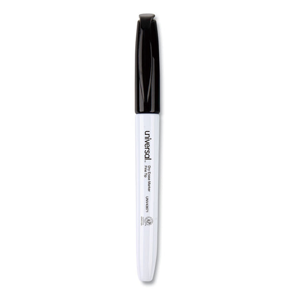 Universal™ Pen Style Dry Erase Marker, Fine Bullet Tip, Black, Dozen (UNV43671)