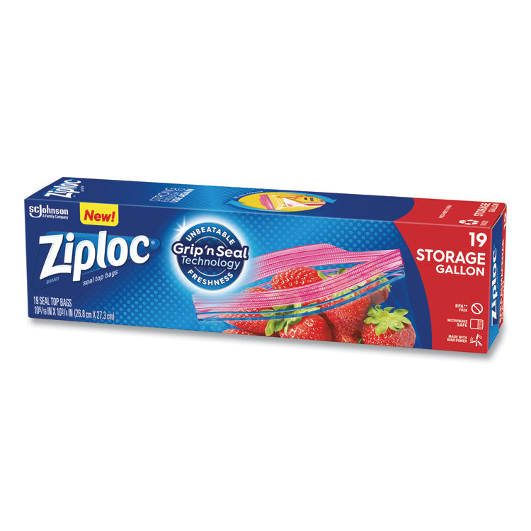 Ziploc® Double Zipper Storage Bags, 1 gal, 1.75 mil, 9.6" x 12.1", Clear, 19 Bags/Box, 12 Boxes/Carton (SJN314467)