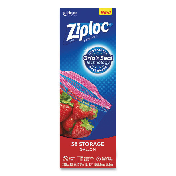 Ziploc® Double Zipper Storage Bags, 1 gal, 1.75 mil, 10.56" x 10.75", Clear, 38/Box (SJN314470BX) Box of 38