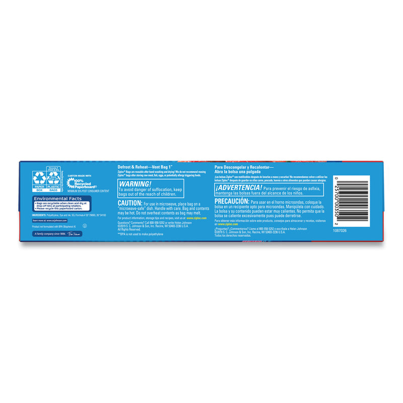 Ziploc® Double Zipper Storage Bags, Triple System Seal, Gallon, 9.6" x 12.1", Clear, 22 Bags/Box, 12 Boxes/Carton (SJN383231) Case of 12