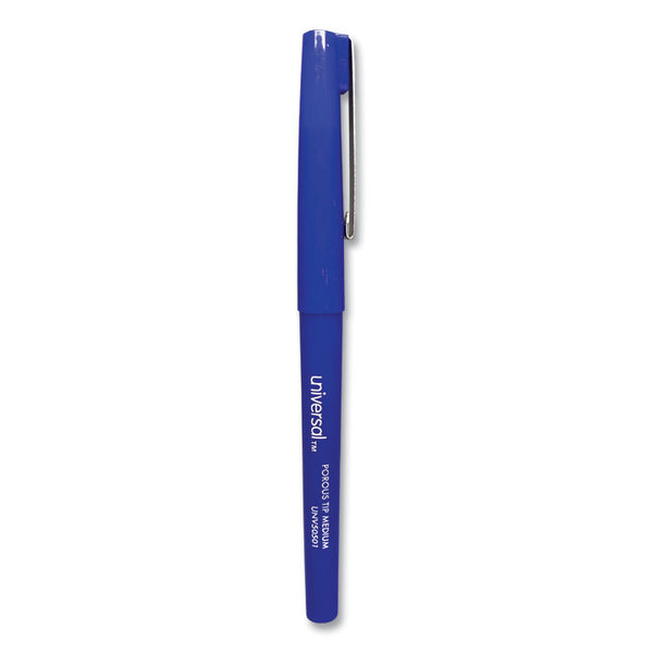 Universal™ Porous Point Pen, Stick, Medium 0.7 mm, Blue Ink, Blue Barrel, Dozen (UNV50501)