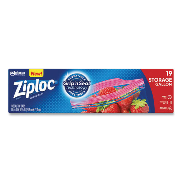 Ziploc® Double Zipper Storage Bags, 1 gal, 1.75 mil, 9.6" x 12.1", Clear, 19 Bags/Box, 12 Boxes/Carton (SJN314467)