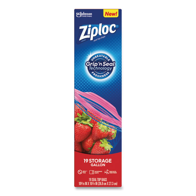 Ziploc® Double Zipper Storage Bags, 1 gal, 1.75 mil, 9.6" x 12.1", Clear, 19 Bags/Box, 12 Boxes/Carton (SJN314467)