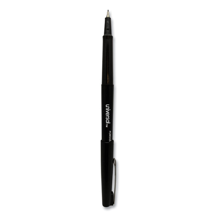 Universal™ Porous Point Pen, Stick, Medium 0.7 mm, Black Ink, Black Barrel, Dozen (UNV50502)