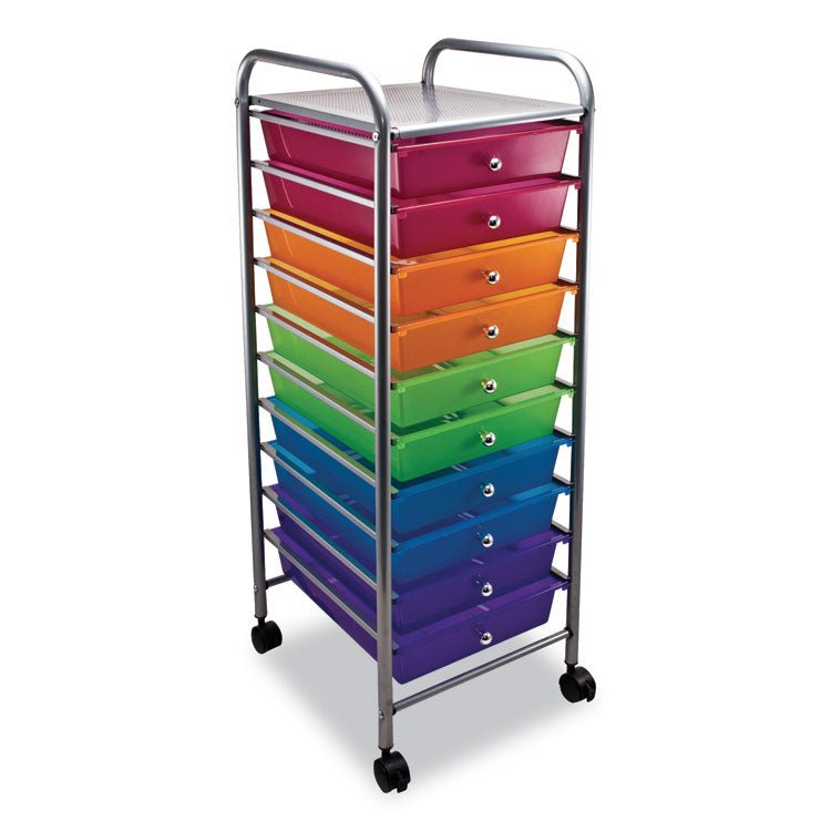 Advantus Portable Drawer Organizer, Metal, 1 Shelf, 10 Drawers, 13" x 15.38" x 37.75", Matte Gray/Assorted (AVT34004) Each