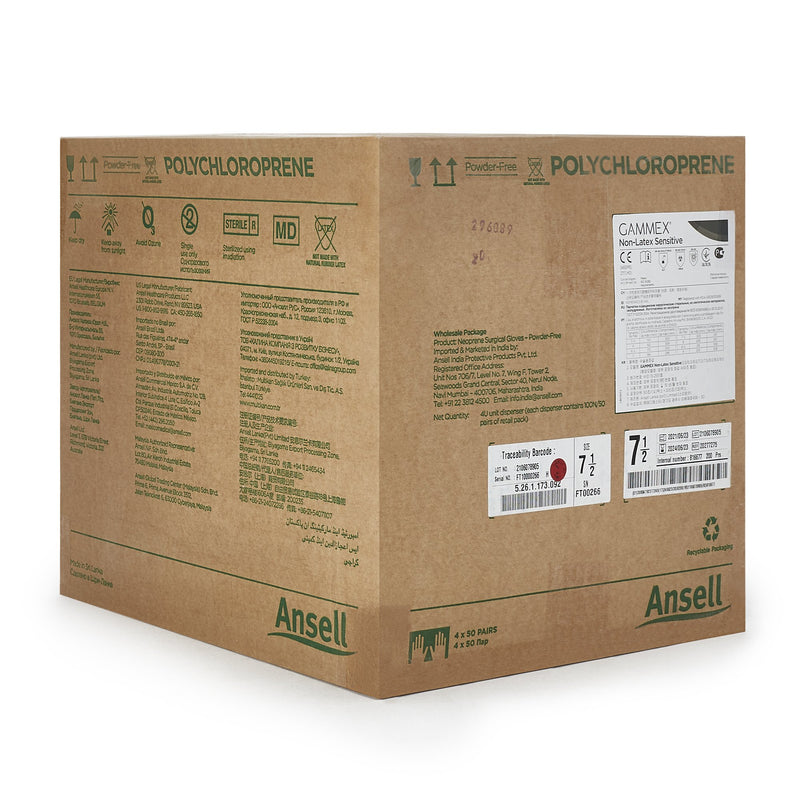 GAMMEX® Non-Latex Sensitive Surgical Glove Size 7.5 Sterile Polychloroprene Standard Cuff Length Micro-Textured Cream Chemo Tested (833675_BX) 50/BX